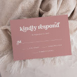 Boho and Retro Dusty Rose RSVP Card<br><div class="desc">This simple and boho rsvp response card features white,  retro typography on a dusty rose pink background. It coordinates perfectly with our boho retro bridal shower,  couple shower,  bat mitzvah or bar mitzvah invitations.</div>