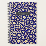 Boho Anemone Blue Planner<br><div class="desc">Blue with illustrations of anemone flowers boho pattern. Personalize name inside grey rectangle at front.</div>