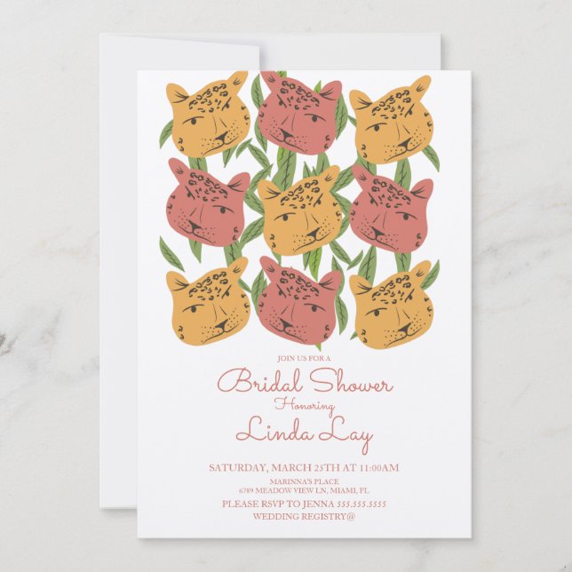 Boho Animal Cat Cheetah Safari Bridal Shower Invit Invitation (Front)