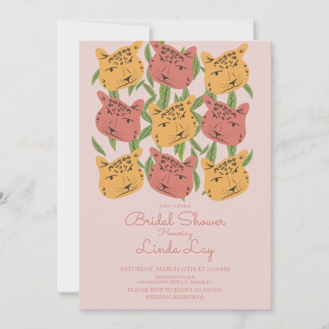 Boho Animal Cat Cheetah Safari Bridal Shower Invitation (Front)