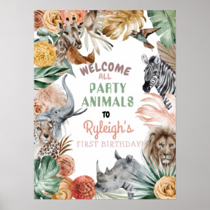 Boho Animal Safari Affiche de bienvenue d'annivers