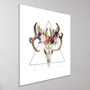 Boho Animal Skull Two With Colourful Boho Flowers Foil Prints