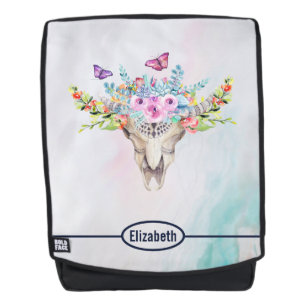 Boho Animal Skull with Butterflies and Flowers Backpack