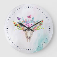 Boho Animal Skull with Butterflies and Flowers