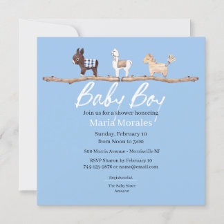 Boho Animaux Baby Boy Shower Invitations