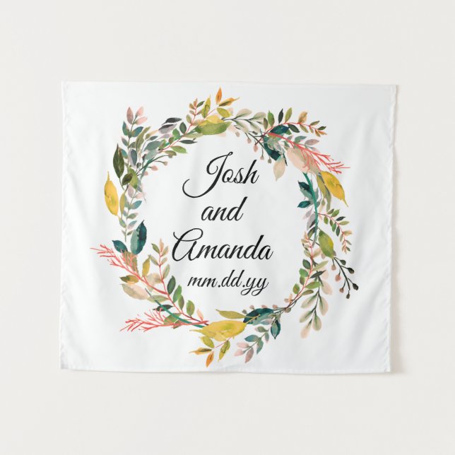 Boho Anniversary Photo Booth Backdrop Botanical Tapestry (Front (Horizontal))