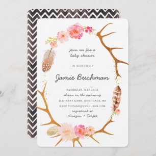 Boho Antler Baby Shower Invite