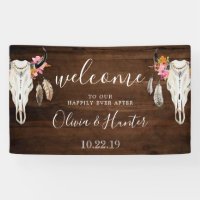 Boho Antler Crâne Mariage Bois foncé Bannière de b