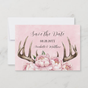 Boho Antler with Pink Peonies Wedding Save The Date
