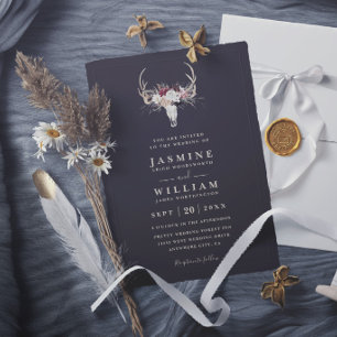 Boho Antlers Floral Rustic Elegant Modern Wedding Invitation