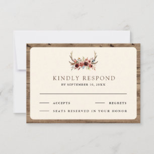 Boho Antlers Terracotta Floral Wedding RSVP Card