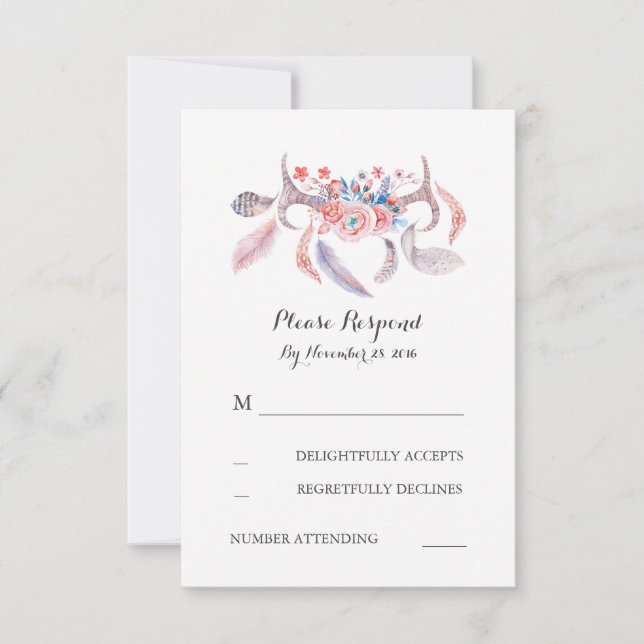 boho antlers wedding rsvp (Front)