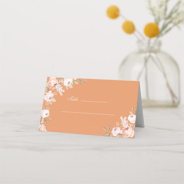 Boho Apricot Peonies Wedding Place Card (Front)