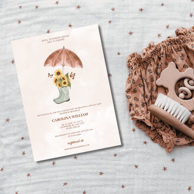 Boho April showers bring my flowers baby shower  Invitation (Creator Uploaded)
