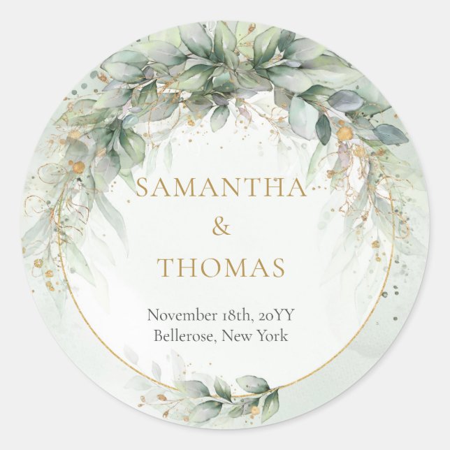 Boho aquarelle eucalyptus cadre or Stickers (Devant)