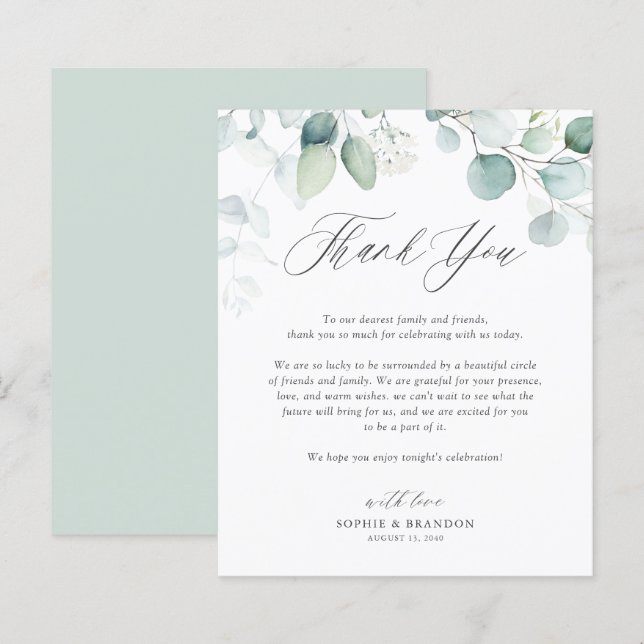 Boho Aquarelle Eucalyptus Feuilles Cartes de remer (Devant / Derrière)