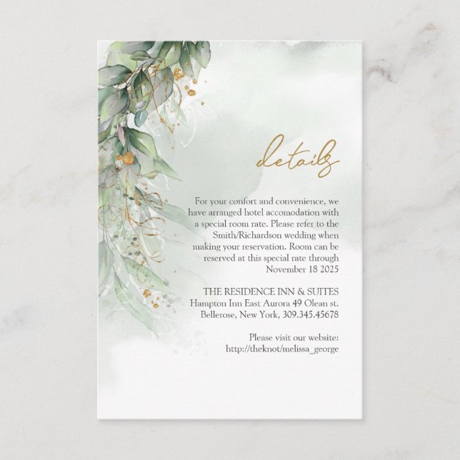 Boho aquarelle eucalyptus or - carte de détails (Devant)