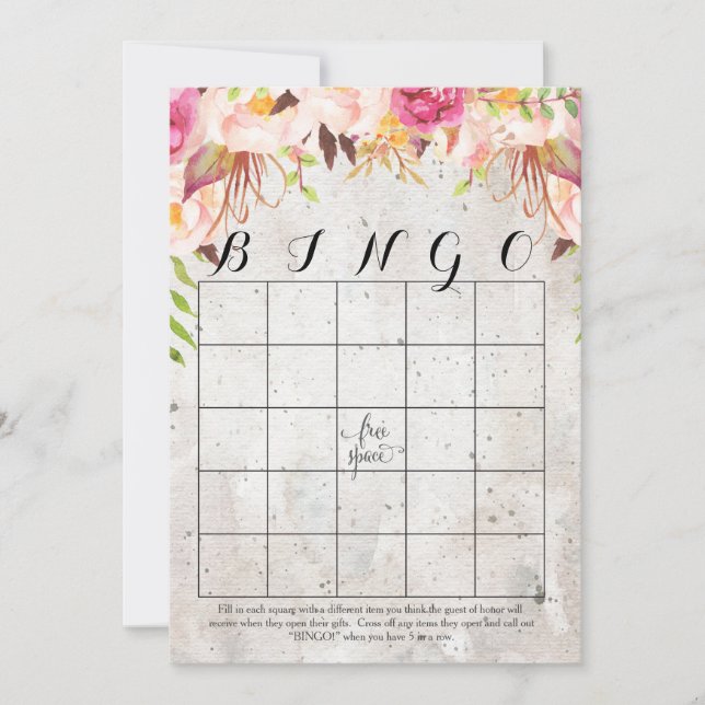 boho aquarelle fleurs Douche Bingo Cartes (Devant)