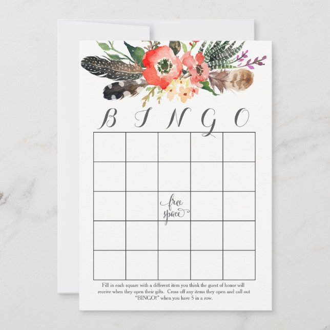 boho aquarelle fleurs Douche Bingo Cartes (Devant)
