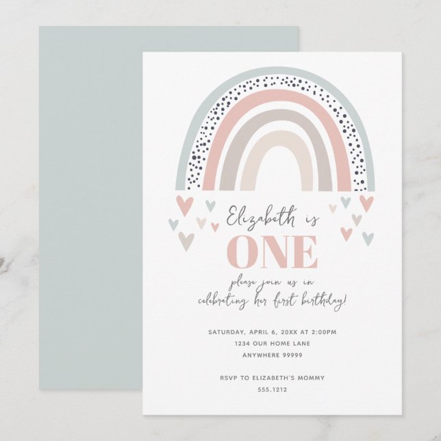 Boho Arc-en-ciel première invitation anniversaire (Devant / Derrière)
