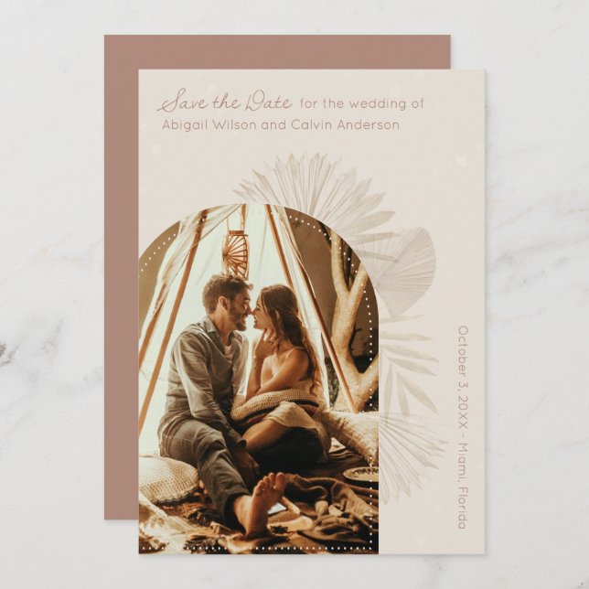 Boho Arch and Palm Terracotta Save the Date  Invitation (Front/Back)