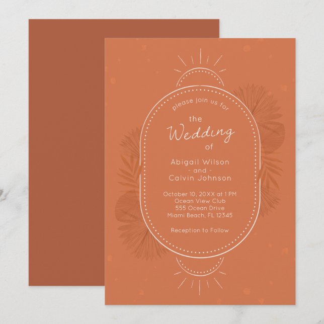 Boho Arch and Palm Terracotta Wedding Invitation (Front/Back)