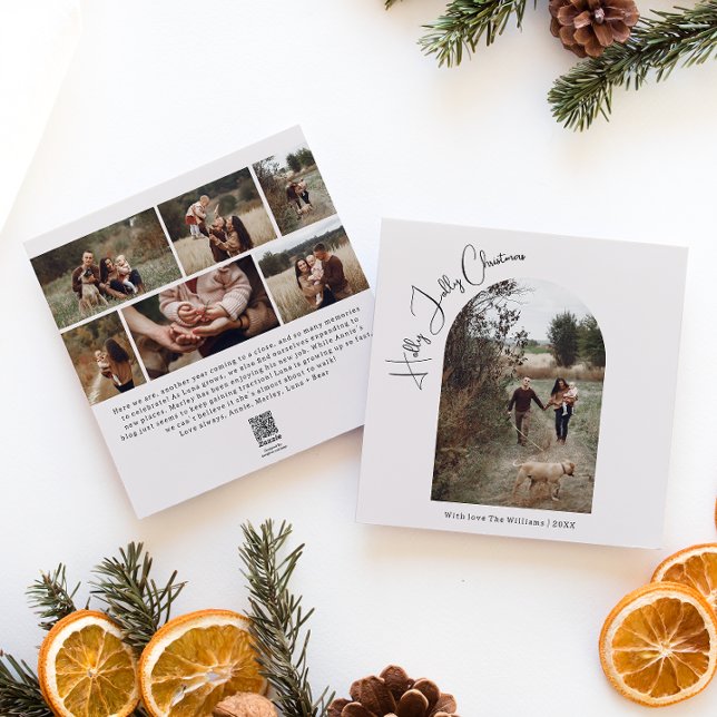 Boho Arch Beige Holly Jolly Christmas 7 Photo Holiday Card (Creator Uploaded)