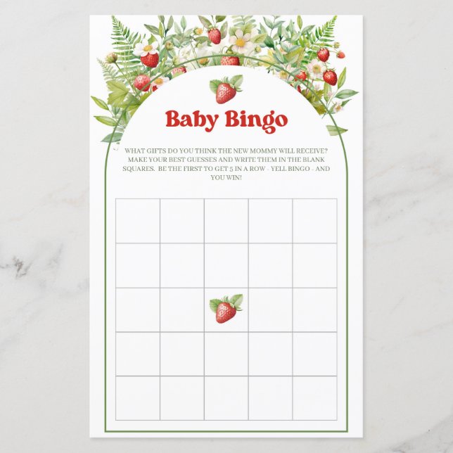 Boho Arch Berry Sweet Strawberry Baby Bingo Game (Front)
