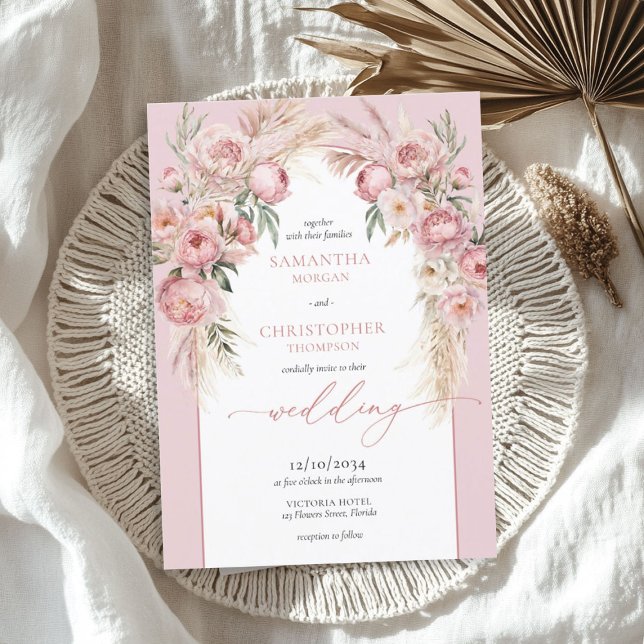 Boho arch blush peonies pampas grass eucalyptus invitation (Boho arch blush peonies pampas grass eucalyptus invitation)