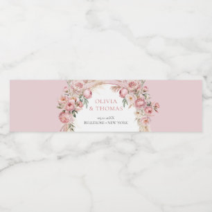 Boho arch blush peonies pampas grass eucalyptus water bottle label