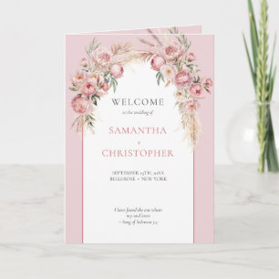 Boho arch blush peonies pampas grass program fold 