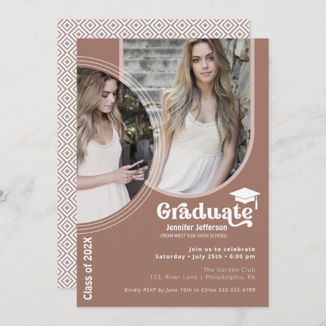 Boho Arch Chic Graduation earth tones invite (Front/Back)