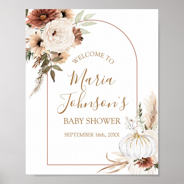 Boho Arch Citrouille blanc Affiche de bienvenue fl (Devant)