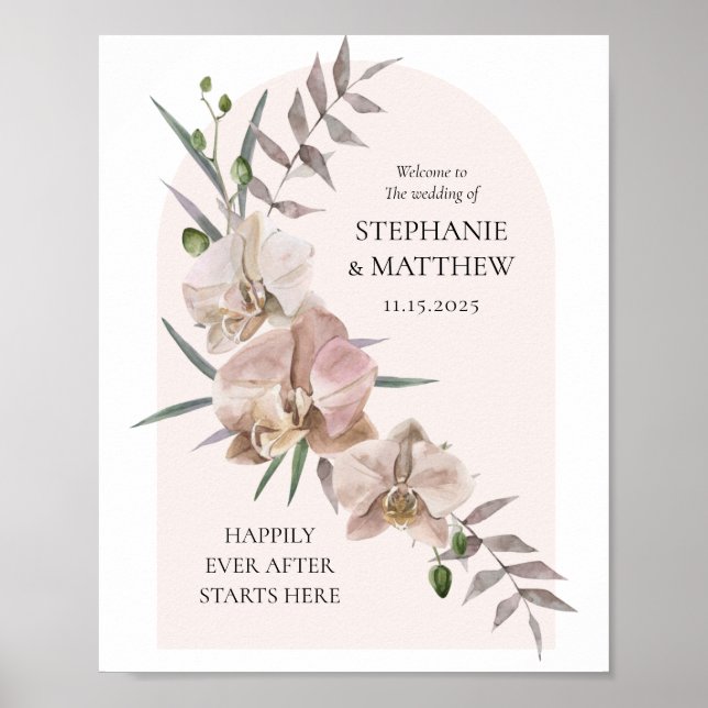Boho Arch Dusty Orchids Flowy Wedding Poster (Front)