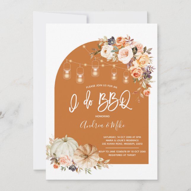 Boho Arch Fall Pumpki BBQ Couple Show Invitation (Devant)