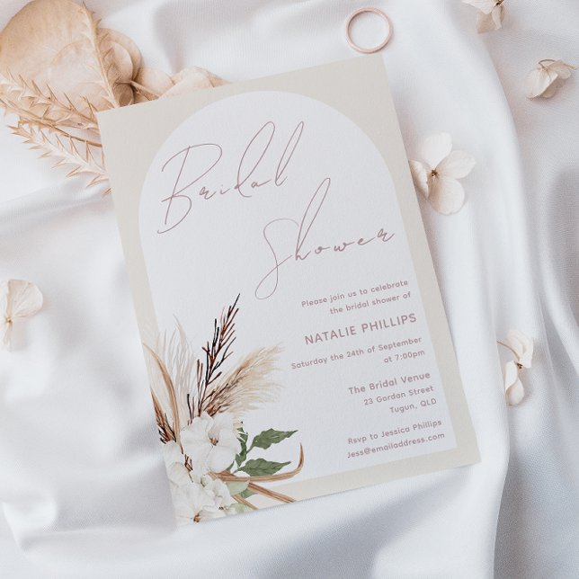 Boho Arch Floral Beige Cream Bridal Shower Invitation (Creator Uploaded)