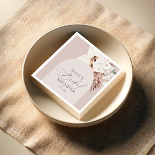 Boho Arch Floral Dried Leaves Beige Bridal Shower Napkin