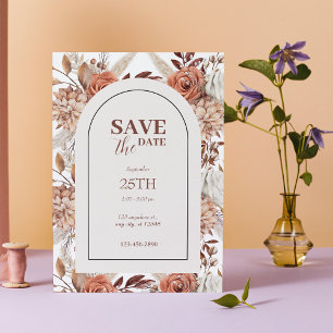 Boho Arch Floral Terracotta Fall Save The Date Invitation