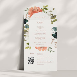 Boho Arch Floral Watercolor Wedding  All In One Invitation
