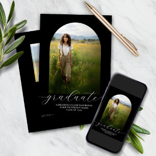 Boho Arch Graduation Invitation 2 Photos - Black