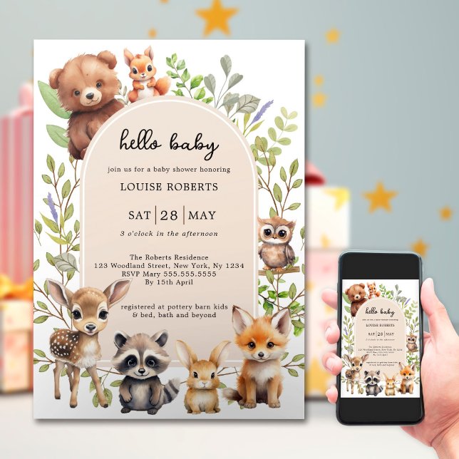 Boho Arch Greenery Woodland Animals Baby Shower Invitation (Creator Uploaded)