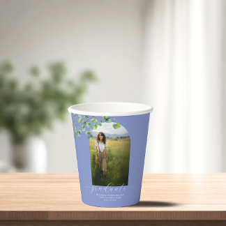 Boho Arch Ivy, Cornflower Blue Graduation  Paper Cups