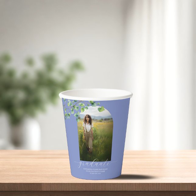 Boho Arch Ivy, Cornflower Blue Graduation  Paper Cups (Creator Uploaded)