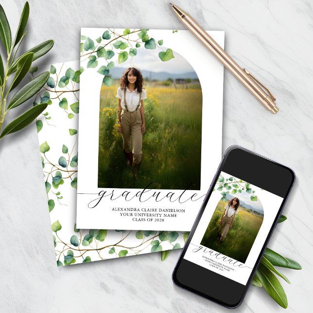 Boho Arch Ivy, Faire-part de diplôme blanc (Créateur téléchargé)