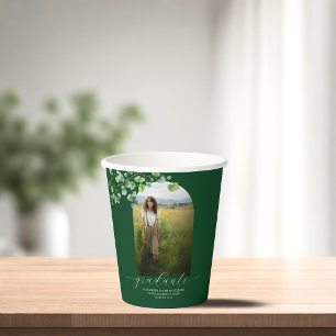 Boho Arch Ivy, Forest Green Graduation  Paper Cups