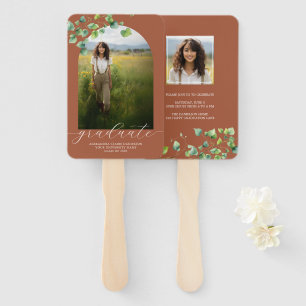 Boho Arch Ivy, Terracotta Brown Graduation  Hand Fan