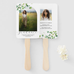 Boho Arch Ivy, White Graduation Hand Fan