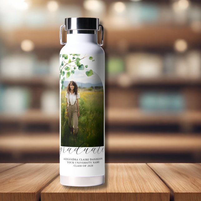 Boho Arch Ivy, White Graduation  Water Bottle (Creator Uploaded)