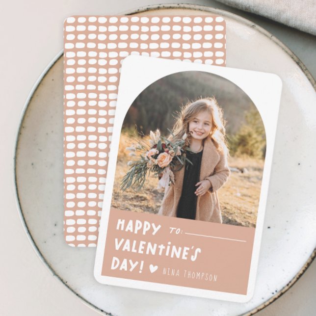 Boho Arch Kids Photo Classroom Valentine's Day Card (Modern boho arch kids photo classroom valentine's day cards.)
