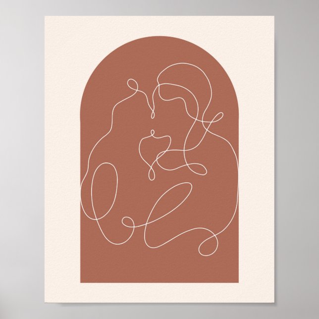 Boho Arch Kissing Continual Linear Line Art 1 Poster (Front)